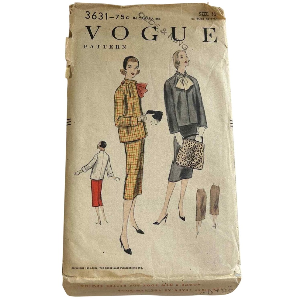 Vogue Vintage 1950's Pattern #3631 Women's Suit And Scarf Size 15 HTF RARE